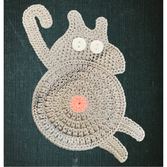 Fun Peeking Kitty Cat Butt Coasters- Cotton Yarn Knit-Button Eyes - Picture 5 of 6